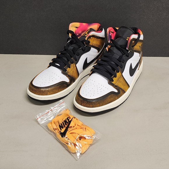 Nike Air Jordan Mid 1 SE Orange Wear Away Black Men AJ1 Casual Shoes DQ8417-071 - Picture 2 of 9